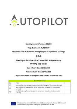 D.1.2 Final Specification of Iot-Enabled Autonomous Driving Use Cases