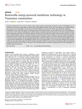 Renewable Energy-Powered Membrane Technology in Tanzanian Communities