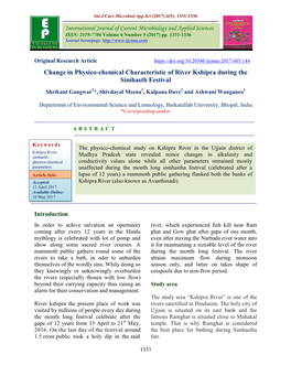 Change in Physico-Chemical Characteristic of River Kshipra During the Simhasth Festival