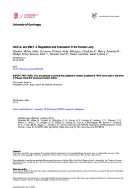 University of Groningen GSTCD and INTS12 Regulation And