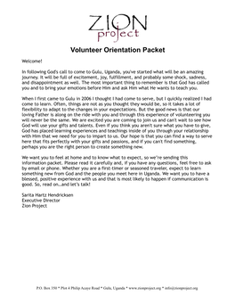 Volunteer Orientation Packet