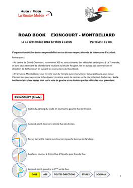 Road Book Exincourt - Montbeliard