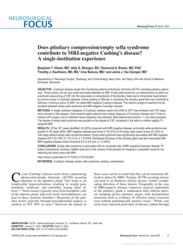 Does Pituitary Compression/Empty Sella Syndrome Contribute to MRI-Negative Cushing’S Disease? a Single-Institution Experience