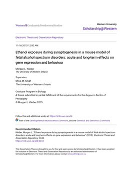 Acute and Long-Term Effects on Gene Expression and Behaviour