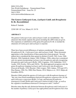 The Genera Cattleyopsis Lem., Laeliopsis Lindl. and Broughtonia R
