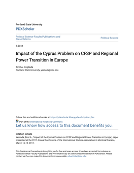 Impact of the Cyprus Problem on CFSP and Regional Power Transition in Europe