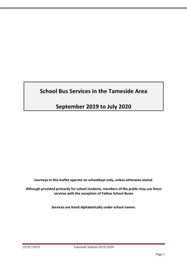 School Bus Services in the Tameside Area September 2019 to July 2020