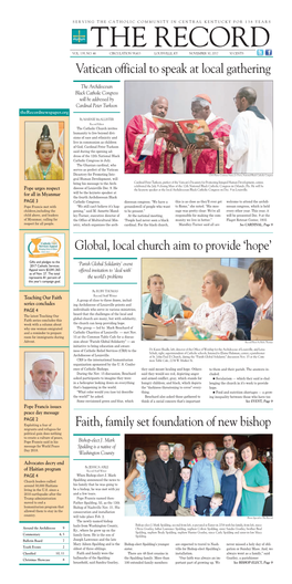 Global, Local Church Aim to Provide 'Hope' Faith, Family Set Foundation of New Bishop Vatican Official to Speak at Local