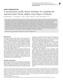 A Percutaneous Needle Biopsy Technique for Sampling the Supraclavicular Brown Adipose Tissue Depot of Humans