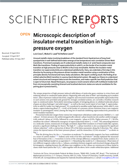 Microscopic Description of Insulator-Metal Transition in High- Pressure Oxygen Received: 25 April 2016 Luis Craco1, Mukul S