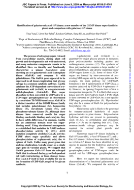 Identification of Galacturonic Acid-1-P Kinase: a New Member of the GHMP Kinase Super Family in Plants and Comparison with Galactose-1-P Kinase