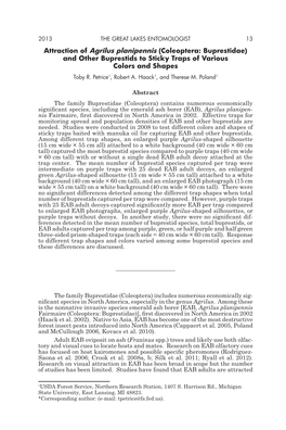 Coleoptera: Buprestidae) and Other Buprestids to Sticky Traps of Various Colors and Shapes Toby R