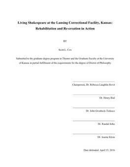 Living Shakespeare at the Lansing Correctional Facility, Kansas: Rehabilitation and Re-Creation in Action