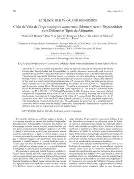 (Muma) (Acari: Phytoseiidae) Com Diferentes Tipos De Alimentos