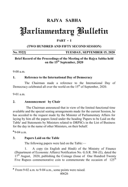 RAJYA SABHA Parliamentary Bulletin