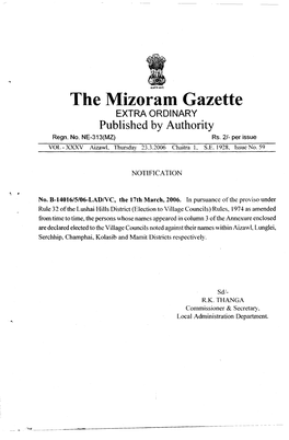 The Mizoram Gazette EXTRA ORDINARY Published by Authority Regn