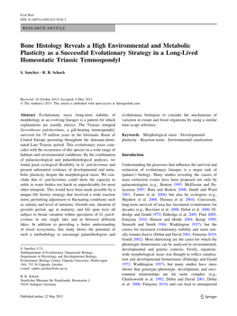 Bone Histology Reveals a High Environmental and Metabolic Plasticity As a Successful Evolutionary Strategy in a Long-Lived Homeostatic Triassic Temnospondyl