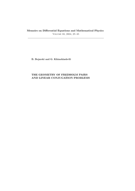 THE GEOMETRY of FREDHOLM PAIRS and LINEAR CONJUGATION PROBLEMS Abstract