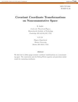 Covariant Coordinate Transformations on Noncommutative Space