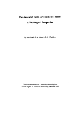 The Appeal of Faith Development Theory: a Sociological Perspective