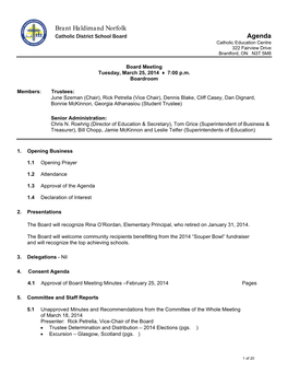 Board Meeting Tuesday, March 25, 2014 ♦ 7:00 P.M