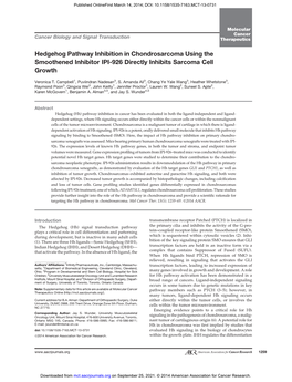 Hedgehog Pathway Inhibition in Chondrosarcoma Using the Smoothened Inhibitor IPI-926 Directly Inhibits Sarcoma Cell Growth