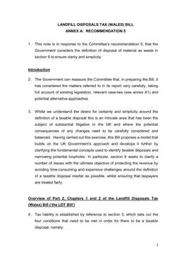 Landfill Disposals Tax (Wales) Bill Annex A: Recommendation 5