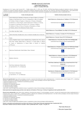 OBWIESZCZENIE Wójta Gminy Brańszczyk Z Dnia 17 Września 2018 Roku