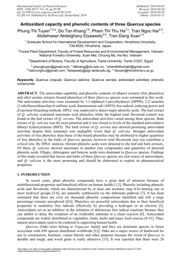 Antioxidant Capacity and Phenolic Contents of Three Quercus Species