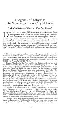 Diogenes of Babylon: the Stoic Sage in the City of Fools , Greek, Roman and Byzantine Studies, 32:4 (1991:Winter) P.355