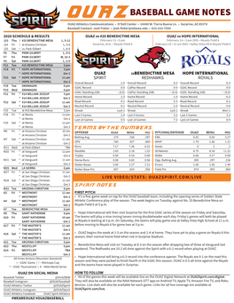 BASEBALL GAME NOTES OUAZ Athletics Communications • O’Dell Center • 14440 W