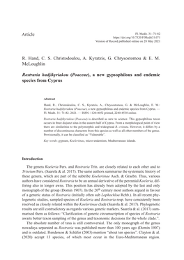 Rostraria Hadjikyriakou (Poaceae), a New Gypsophilous and Endemic Species from Cyprus