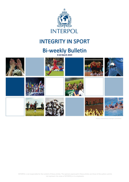 INTEGRITY in SPORT Bi-Weekly Bulletin 3-16 March 2020
