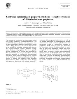 Controlled Scrambling in Porphyrin Synthesis—Selective Synthesis of 5,10-Disubstituted Porphyrins