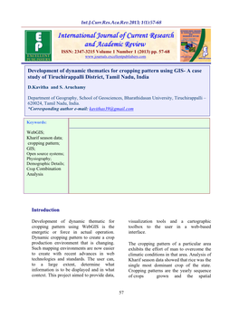 Development of Dynamic Thematics for Cropping Pattern Using GIS- a Case Study of Tiruchirappalli District, Tamil Nadu, India