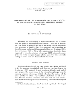 Observations on the Morphology and Histopathology of Hoplolaimus Pararobustus Attacking Coffee in Sao Tome