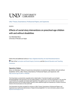 Effects of Social Story Interventions on Preschool Age Children with and Without Disabilities