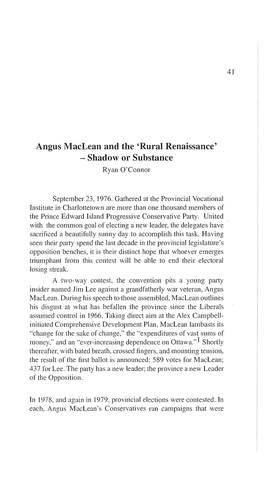 Angus Maclean and the 'Rural Renaissance' - Shadow Or Substance Ryan O'coi1110r