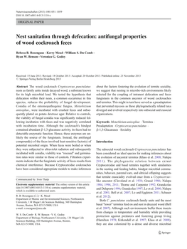 Nest Sanitation Through Defecation: Antifungal Properties of Wood Cockroach Feces