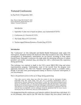 Tortured Confessions, by Paul Wolf with Accompanying Articles, 9/24/03