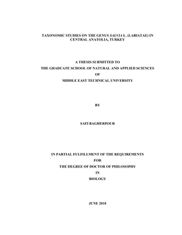 Taxonomic Studies on the Genus Salvia L