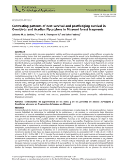 Contrasting Patterns of Nest Survival and Postfledging Survival in Ovenbirds and Acadian Flycatchers in Missouri Forest Fragments