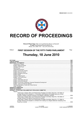 Record of Proceedings