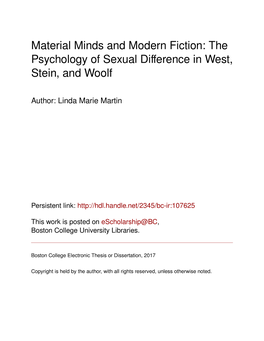 The Psychology of Sexual Difference in West, Stein, and Woolf