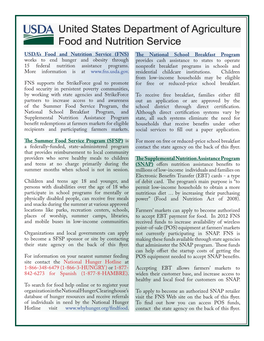 USDA's Food and Nutrition Service (FNS) Works to End Hunger And