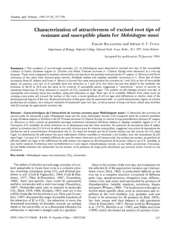 Characterization of Attractiveness of Excised Root Tips of Resistant and Susceptible Plants for Meloidogyne Naasi