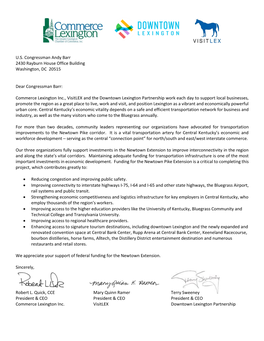 U.S. Congressman Andy Barr 2430 Rayburn House Office Building Washington, DC 20515 Dear Congressman Barr: Commerce Lexington In