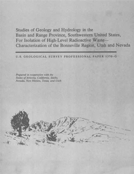 Studies of Geology and Hydrology in the Basin Arid Range Province