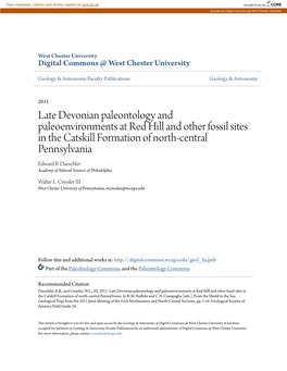 Late Devonian Paleontology and Paleoenvironments at Red Hill and Other Fossil Sites in the Catskill Formation of North-Central Pennsylvania Edward B