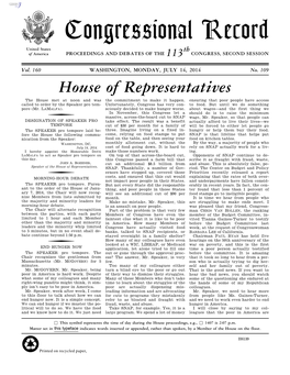 Congressional Record United States Th of America PROCEEDINGS and DEBATES of the 113 CONGRESS, SECOND SESSION